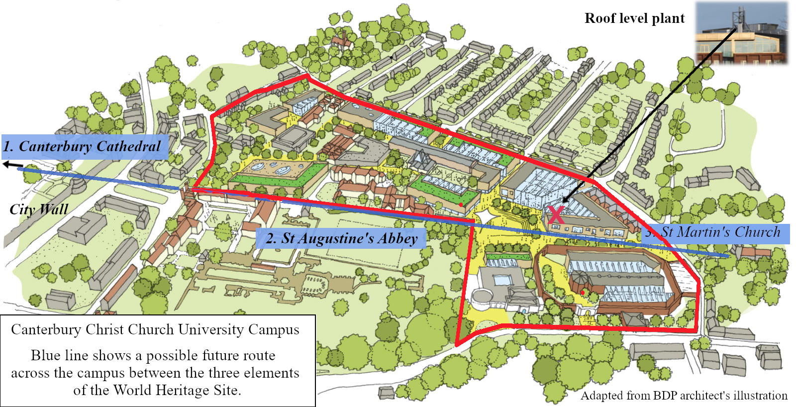 Birds eye view of Christ Church Canterbury University campus