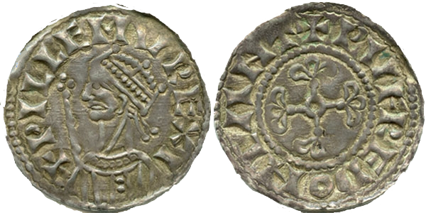 Siver penny of William I minted in Canterbury by Wulfred Obverse: PVLLEMVS REX I :Reverse  PV/FRED ON CANT